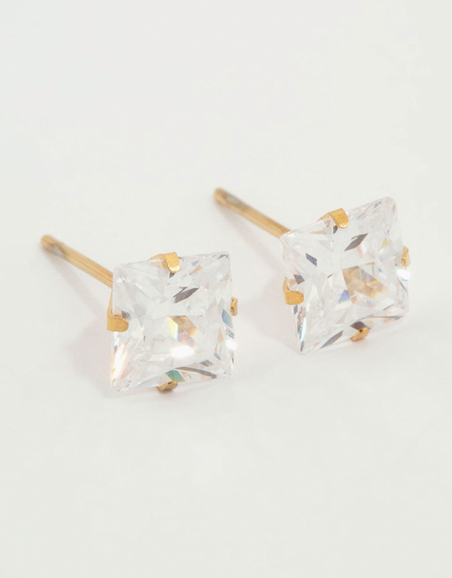 Lovisa - Waterproof Gold Plated Stainless Steel Princess Cut Cubic Zirconia Stud Earrings