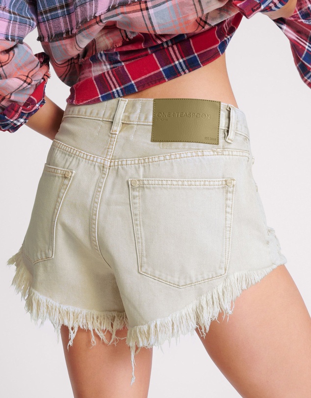 ONE TEASPOON - Antique White Outlaws Mid Waist Denim Shorts