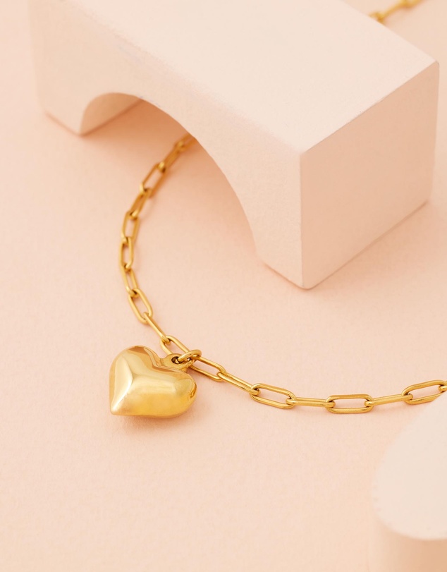 Carly Paiker - Amore Small Puffy Heart Paperclip Chain Pendant