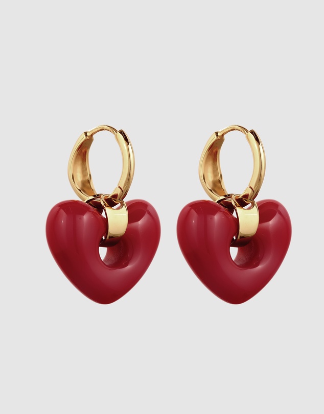 Elli Jewelry - Earring Hoops Heart Resin 925 Sterling Silver Gold-Plated
