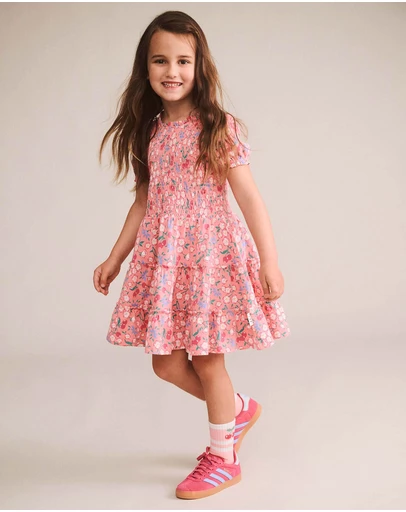 Huxbaby - Tropical Cherry Floral Tiered Puff Dress - Babies-Teens