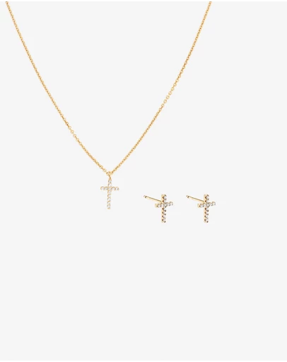 Michael Hill - Cross Necklace and Earring Set in 18kt Vermeil with Cubic Zirconia
