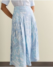 Trenery - Draped Twill Butterfly Print Pleat Detail Skirt in Seafoam