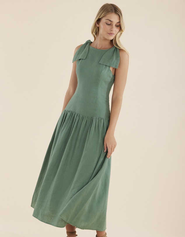 Amelius - Mavie Bow Linen Maxi Dress
