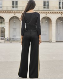 Sosandar - Black & Camel Side Stripe Wide Leg Trousers