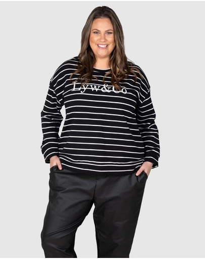 Love Your Wardrobe - LYW & Co Stripe Embroidered Sweat Top
