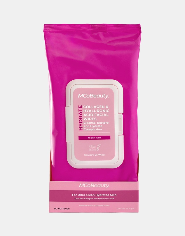 MCoBeauty - Hydrate Hyaluronic Acid & Collagen Facial Wipes - 25 Pack