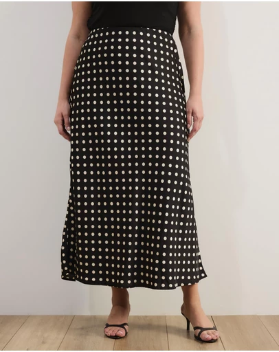 Atmos&Here Curvy - Camila Polka Dot Satin Slip Skirt