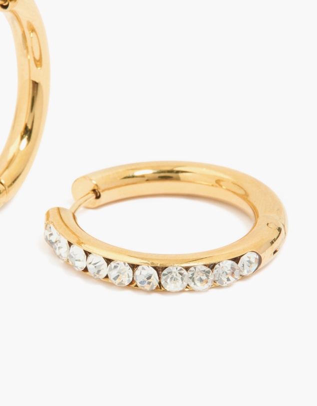 Lovisa - Waterproof Gold Plated Stainless Steel Diamante Hinged Half Hoop Earrings