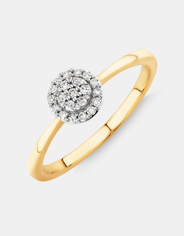 Michael Hill - 0.10 Carat TW Round Cluster Diamond Promise Ring in 10kt Yellow and White Gold