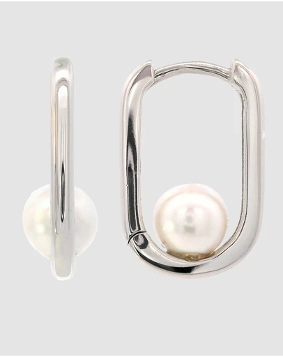 Georgini - Georgini Adagio Nine-2-Five Pearl Oval Hoops Silver