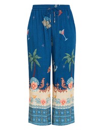 City Chic - Plus size Tia Sea Print Wide Leg Pant - marine navy