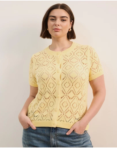 Atmos&Here Curvy - Hani Short Sleeve Open Knit Cardigan