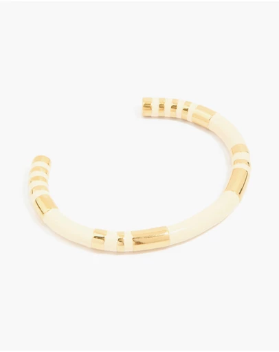Lovisa - Waterproof Gold Plated Stainless Steel Neutral Toned Enamel Striped Wrist Cuff