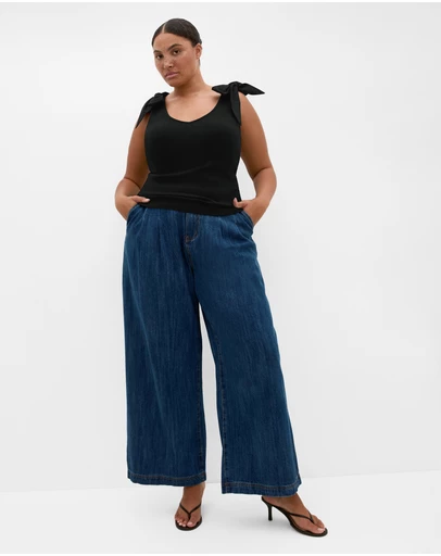 City Chic - Plus size Emma Bow Rib Tank - black