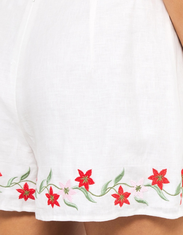 AERE - Odette Floral Embroidered Linen Shorts