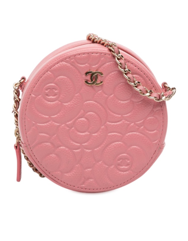 Pre-Loved by Azura Reborn - Pre-Loved CC Embossed Caviar Camellia Round Clutch With Chain