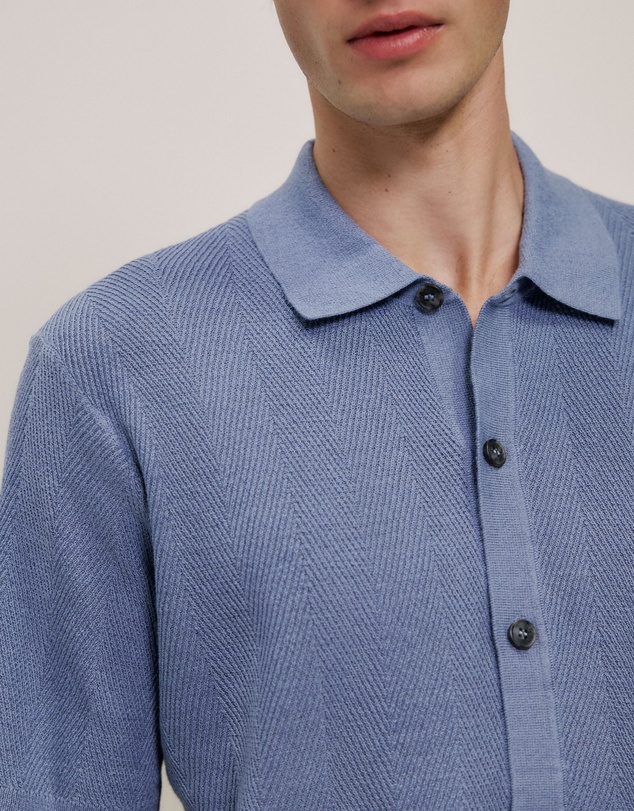 Trenery - Linen Cotton Herringbone Knit Shirt in Smoke Blue