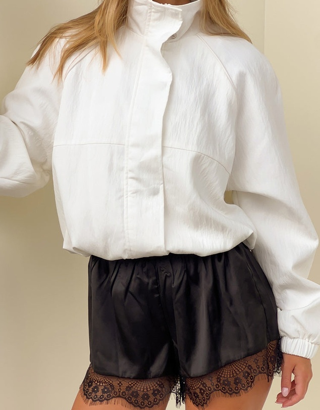 Beginning Boutique - Enya Cream Funnel Neck Sports Jacket