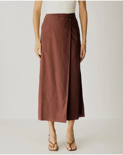 Atmos&Here - Alva Linen Blend Wrap Midi Skirt
