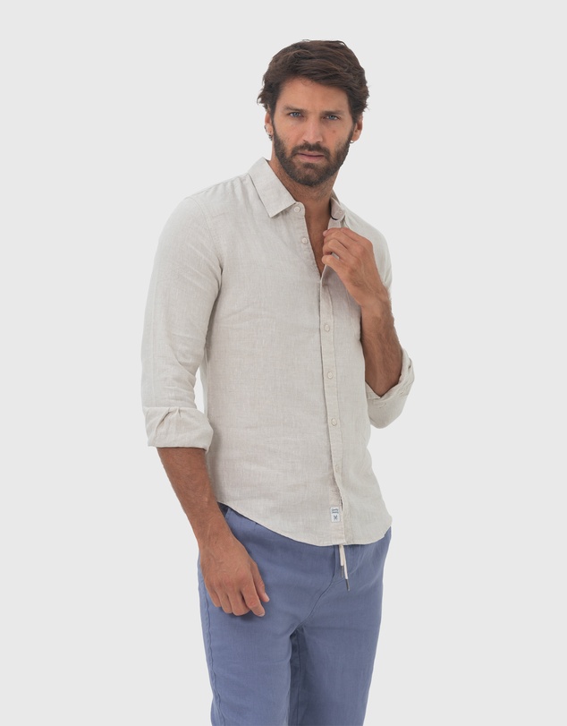 Coast Clothing - Long Sleeve Linen Shirt in Natural Sand