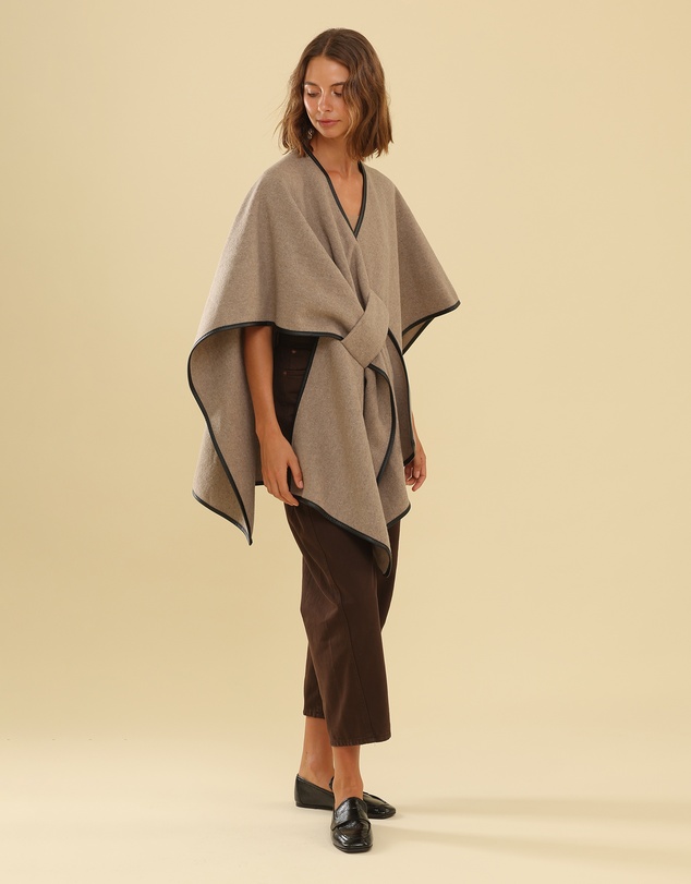 Morgan & Taylor - Jane Bias-Edged Poncho in Beige