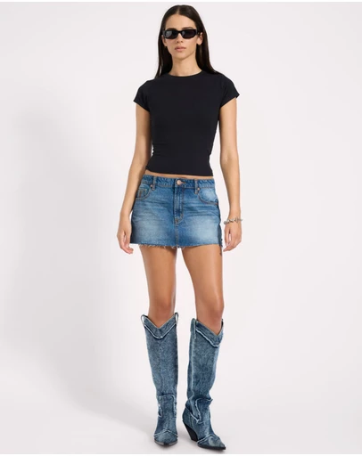 ONE TEASPOON - Sloane Low Waist Denim Mini Skirt - Pacifica Blue