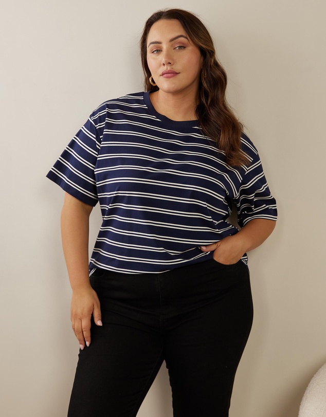 Atmos&Here Curvy - Frankie Striped Relaxed Tee