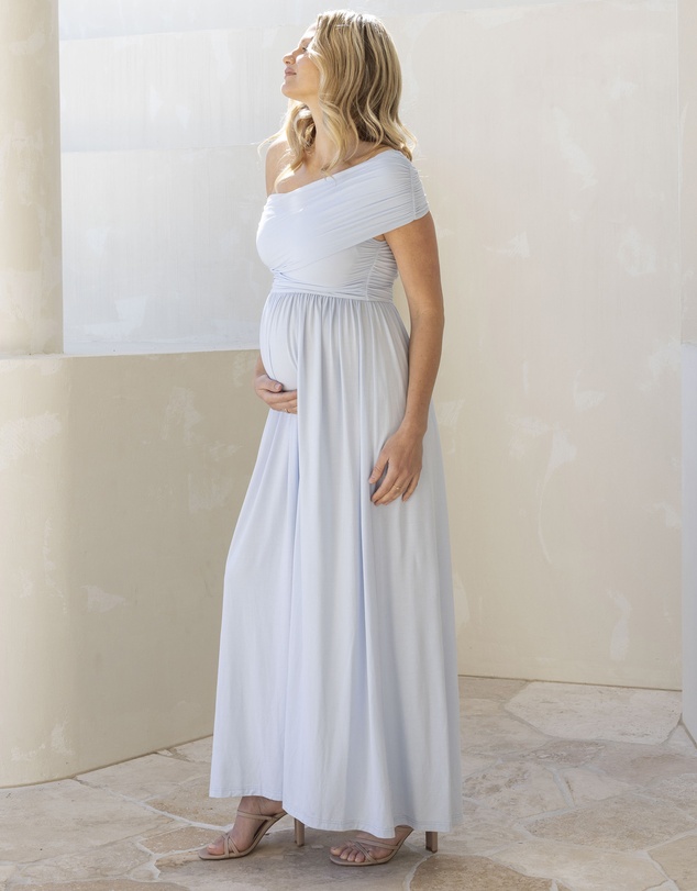 Angel Maternity - Ariana Maxi Maternity Moon Dress in Baby Blue