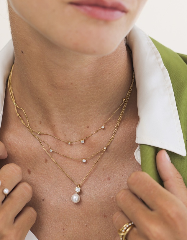 Elli Jewelry - Necklace Layer Crystal Circle 925 Sterling Silver Gold-Plated