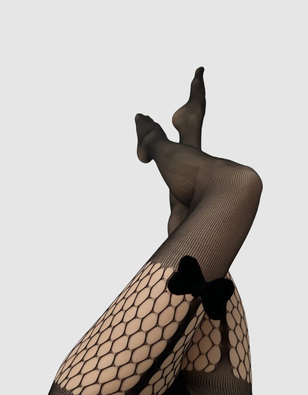 High Heel Jungle - Velvet Bow Mock Suspender Tight