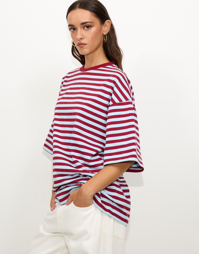 Dazie - Nostalgia Stripe Oversized Boyfriend Tee