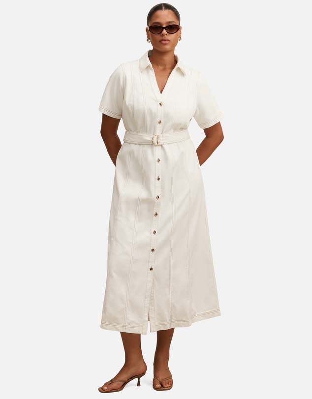 Forever New Curve - Josephine Curve Short Sleeves Denim Dress