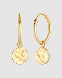Elli Jewelry - Earrings Creoles Plate Coin Organic Look Trend Blogger in 925 Sterling Silver Gold Plated