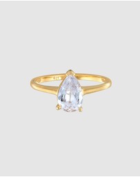 Elli Jewelry - Ring Engagement Solitaire Drop With Zirconia In 925 Sterling Silver Gold Plated