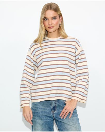 Cream, Blue & Brown Stripe