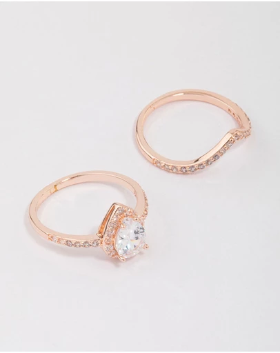 Lovisa - Rose Gold Crowned Pear Diamante Ring