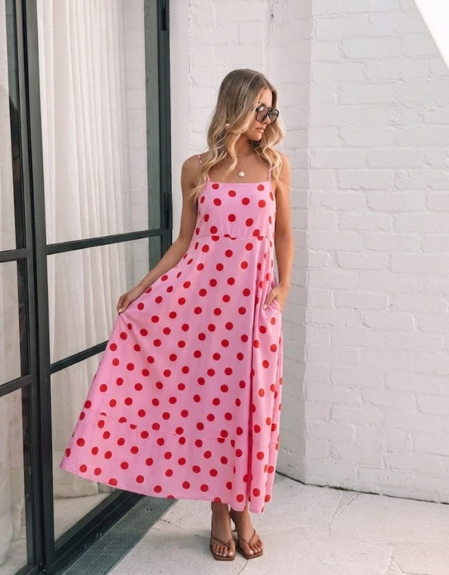 Esther & Co - Crescent Dress - Pink Spot