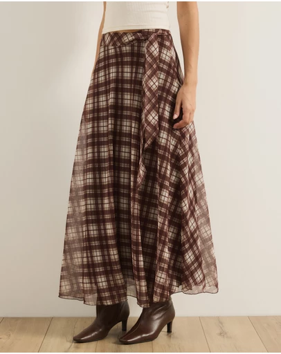 Atmos&Here - Rumi Checked Print Maxi Skirt