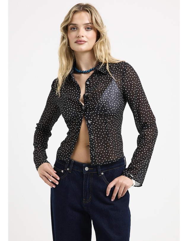 Alice In The Eve - Jade Sheer Polka Dot Long Sleeves Shirt