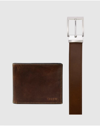 Fossil - Dark Brown Wallet Belt Gift Set