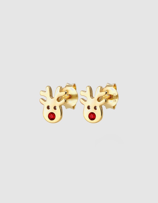 Elli Jewelry - Crystal Deer Kids Stud Earrings in Gold-Plated 925 Silver