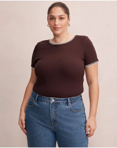 Forever New Curve - Rosie Curve Tipped Trim Short Sleeves T-shirt