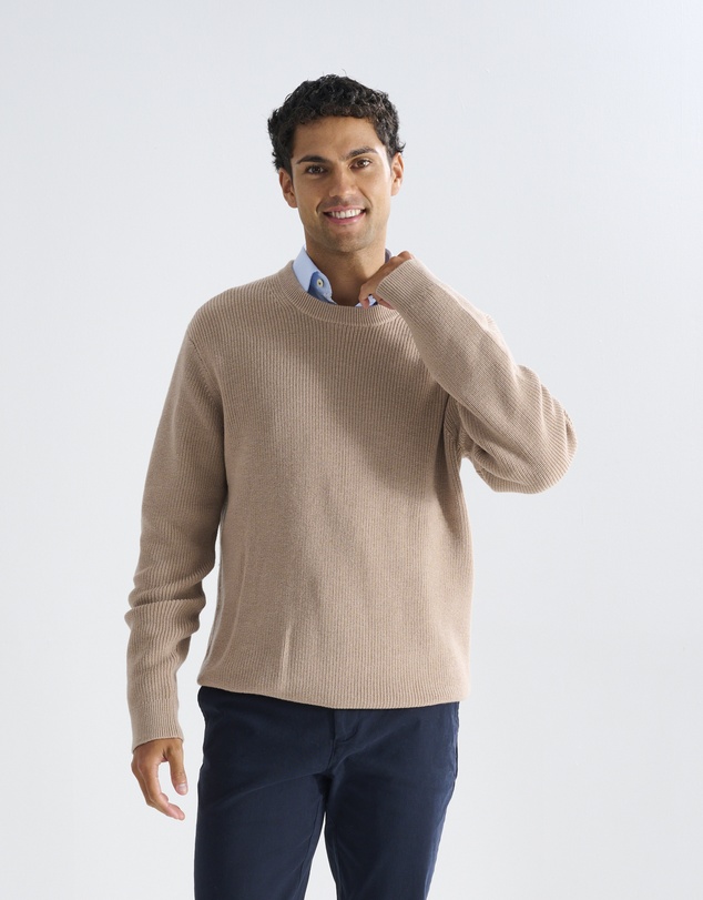3 Wise Men - 3 Wise Men Drake Crew Neck Wool Blend Knit - Squirrel Brown