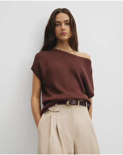 Country Road - Organically Grown Cotton Asymmetric Tape Knit T-shirt