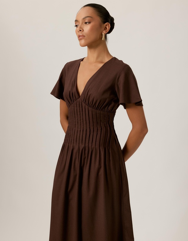 Tussah - Maysen Linen Blend Pintuck Midi Dress