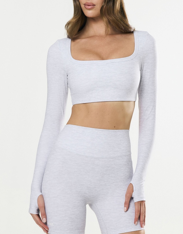 STAX. - Square Neck Cropped Long Sleeve Airlyte - Grey Marle
