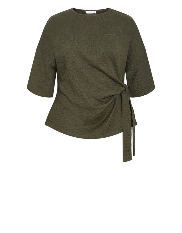City Chic - Plus size Brianna Side Tie Top - khaki