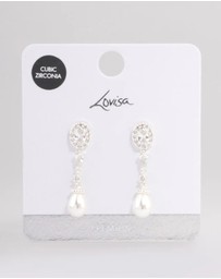 Lovisa - Silver Plated Cubic Zirconia Halo Pearl Drop Earrings