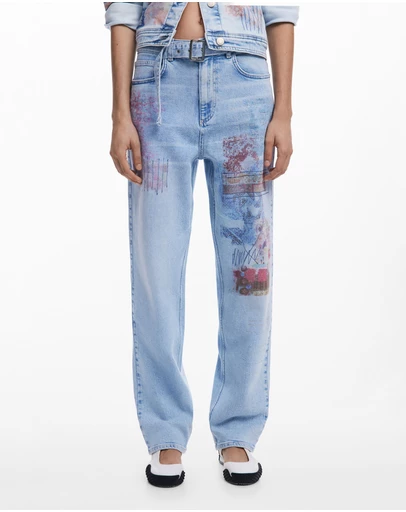 Desigual - Straight Hindi print Jean